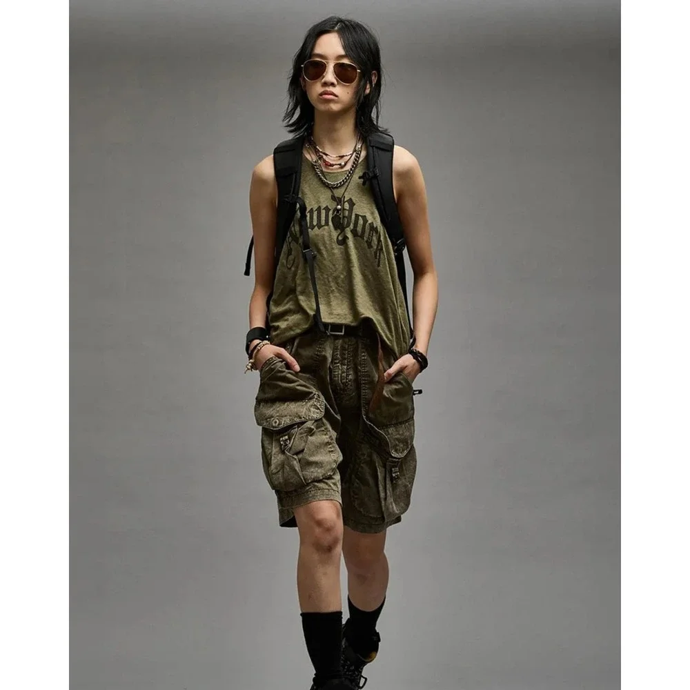 NWT R13 New York Relaxed Tank Size S Olive Green Gothic Graphic R13WK135-001AR